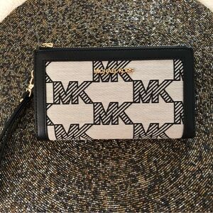 Michael Kors Black and Cream Logo Wristlet